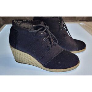 TOMS Black Canvas Lace Up Wedge Heel Platform Shoes Booties Size 8